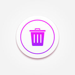 Container button. Trash can icon. Purple, white colors