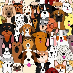 Stickers pour porte Chiens fond coloré de chiens doodle sans soudure