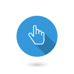 Hand point icon. Touch icon, hand with pressed finger. Flat icon with long shadow