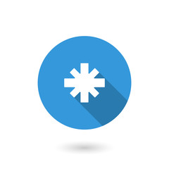 Asterisk icon. illustration of flat blue color icon with long shadow