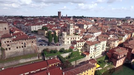 Aerial view of Bassano del Grappa with Ponte Vecchio bridge