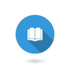 Book open icon. illustration of flat blue color icon with long shadow