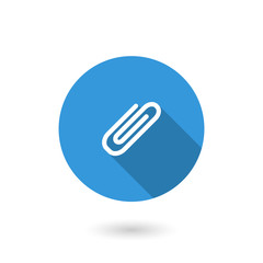 Attach icon. illustration of flat blue color icon with long shadow
