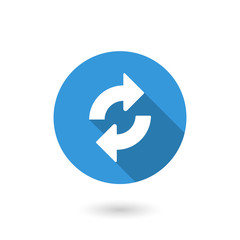 Arrow refresh icon. illustration of flat blue color icon with long shadow