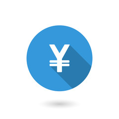 Money yen icon. Flat design style modern illustration. Isolated on white color background. Flat long shadow icon. Elements in flat design