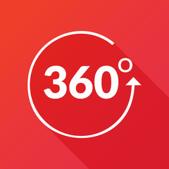 Angle 360 degrees sign icon. Geometry math symbol. Full rotation. Modern flat icon with long shadow effect