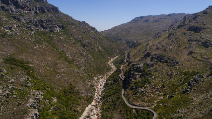 Fototapeta na wymiar Aerial views over the Bainskloof pass in the boland region in the western caoe of south africa
