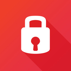 Lock icon. Flat design style modern illustration. Isolated on red color background. Flat long shadow icon. Elements in flat design