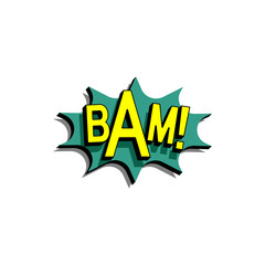 Comic speech bubble with expression text bam. Vector bright dynamic cartoon illustration in retro pop art style isolated