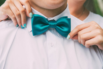 Blue tie bow