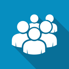 User group network icon. Modern design flat style icon with long shadow effect. Group People icon. Community people. Member icon. Team activity. Forum button. Group activity icon. Networking people