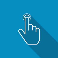 Hand point icon. Touch icon, hand with pressed finger. Modern design flat style icon with long shadow effect