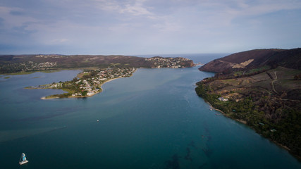 Aerial image over the knysna lagoon in the garden route of south africa