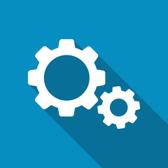 Settings icon. Cogwheel, gear button. Modern design flat style icon with long shadow effect