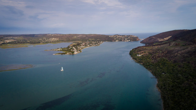 Aerial image over the knysna lagoon in the garden route of south africa