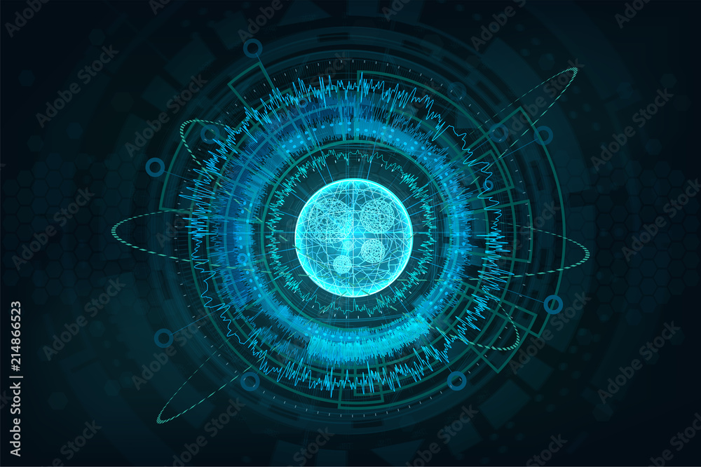 Poster Futuristic circuit technology concept.HUD elements background. Digital futuristic user interface, HUD for app and web. VR futuristic illustration. 