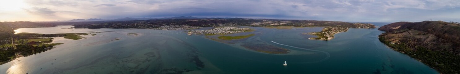 Aerial image over the knysna lagoon in the garden route of south africa