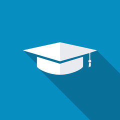 Graduation cap. Flat design style with long shadow