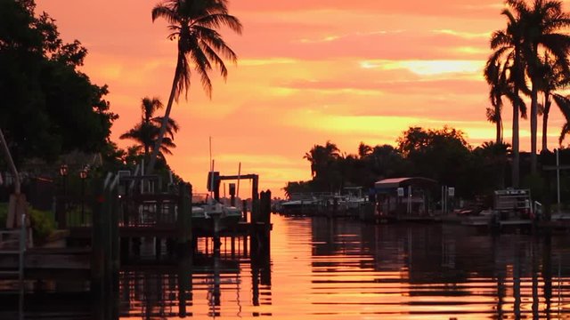 Golden hour sunset along Cape Coral Canal