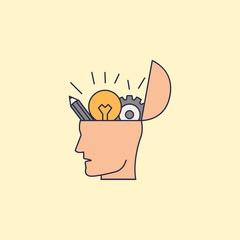 head with pencils with a light bulb and gears fild outline icon. Element of idea and solutions for mobile concept and web apps. Fild outline icon for website design and development