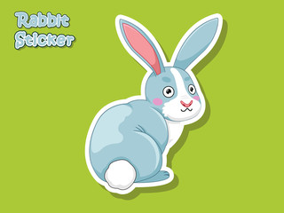 Cute Cartoon Rabbit Sticker. Vector Illustration With Cartoon Style Funny Animal.