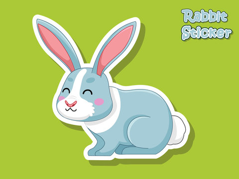 Cute Cartoon Rabbit Sticker. Vector Illustration With Cartoon Style Funny Animal.