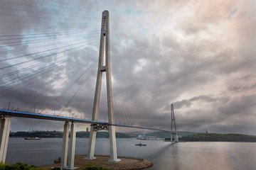Beautiful bridge to the island of Russian in Vladivostok