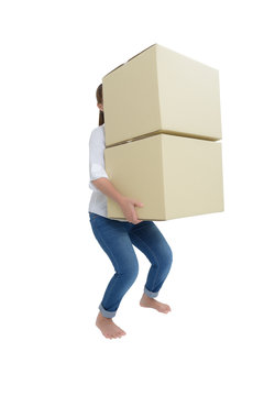 woman carrying and lifting boxes
