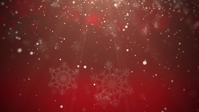 Animated snowy Christmas background on red with white bokeh. Great for use as is to celebrate the holidays or clip can be used with placement of copy 