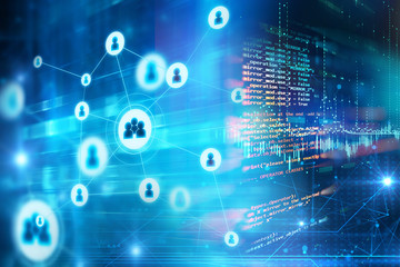 abstract illustration background with user icon and connecting dots and lines .