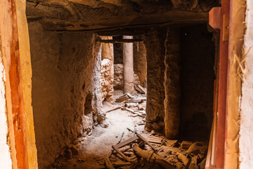 The interior of the abandoned traditional Arab mud brick house, Al Majmaah, Saudi Arabia