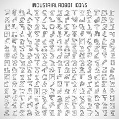 robotic arm icons set, industrial robot vector illustration outline icons