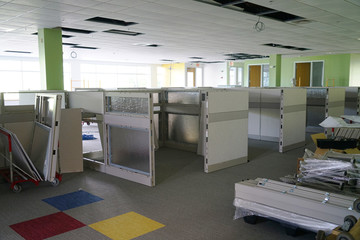 construction site of office cubicle installation and renovation