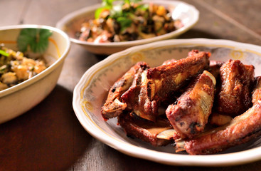 Fried pork ribs from side