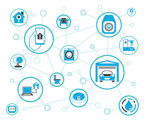 internet of things concept and home automation icons in blue network background