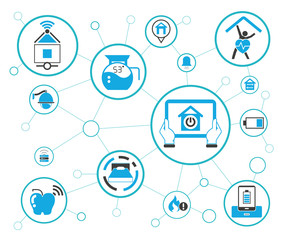 internet of things concept and home automation icons in blue network background
