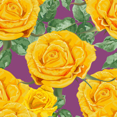 Yellow roses on violet background ,Seamless pattern