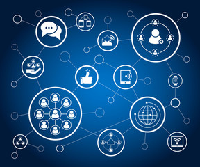 social media and network in blue background, vector illustration