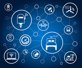 smart home and internet of things in blue background