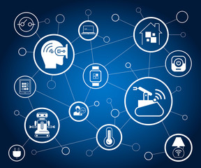internet of things, IoT and smart technology concept in blue background
