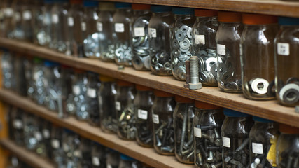 Organized glass shelf, made of wood and glass pot 