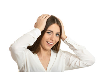 woman in white blouse 