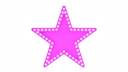 Obraz premium Pink star marquee light board sign retro on white background. 3d rendering