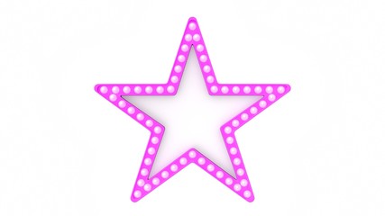 Pink star marquee light board sign retro on white background. 3d rendering