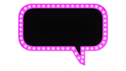 Pink speech bubble marquee light board sign retro on white background. 3d rendering