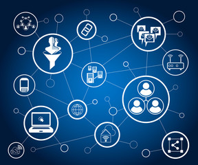 social media and network in blue background, vector illustration