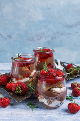 Cold dessert with strawberry jelly
