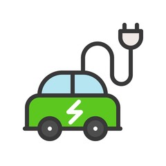 Electric car icon, green energy flat design