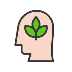 Human head and branch leaves, save natural concept, filled line design