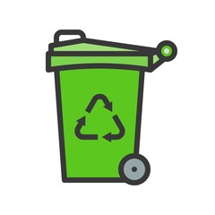 Trash can and recycle symbol filled line flat icon